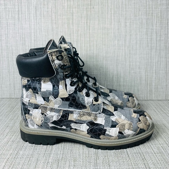 Timberland Leather Fashion Print Boots Sz 8 - Picture 3 of 6